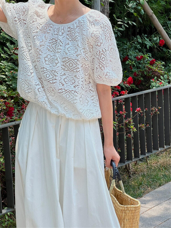 [acme ground] gentle and versatile Lace Crochet blouse 1636\cls