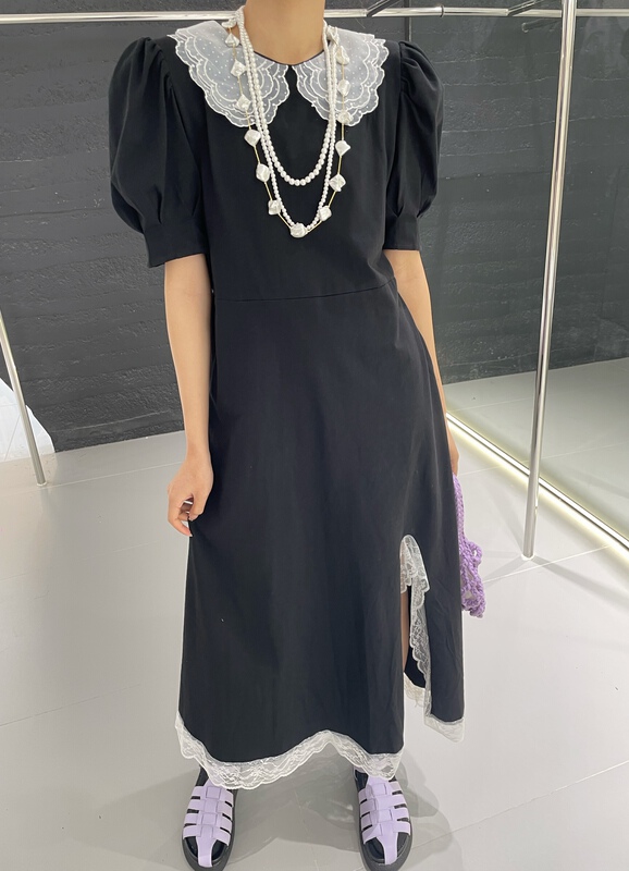 [rich rich] contrast color baby neck slit lace patchwork dress 77823\gyj