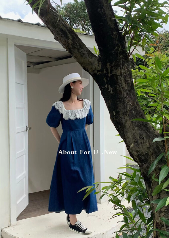 [about for u] lace stitched denim dress 66266\zxx