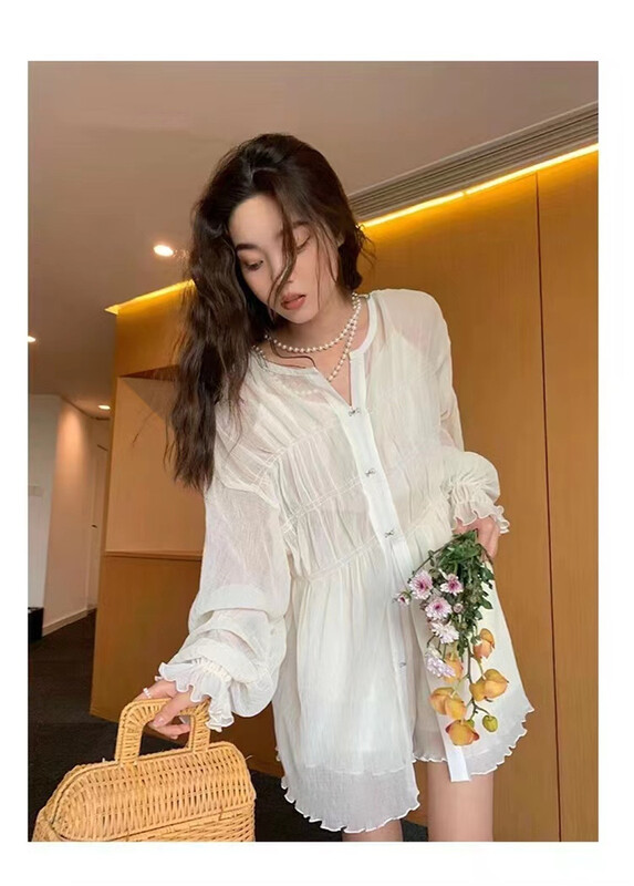 [retain] temperament long sleeve sunscreen shirt + casual Shorts Set 229063\xyj