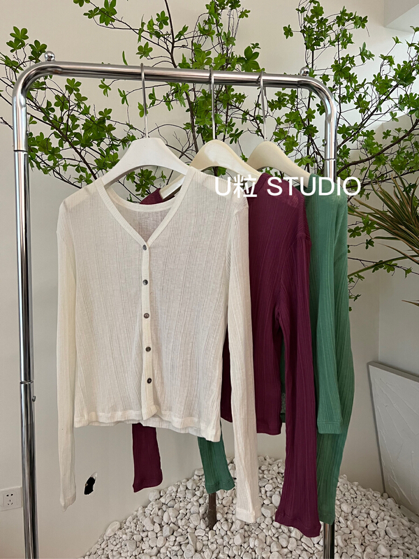 【 u granule 】 V-neck single breasted versatile sunscreen shirt 6179\fhx