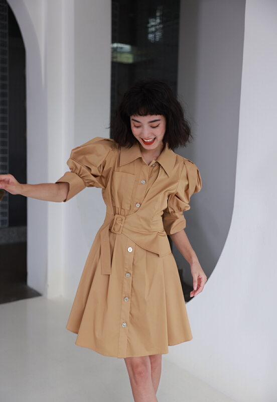[GL] not ceremoniously concave the sense of modeling, retro shirt dress c5022\jhy