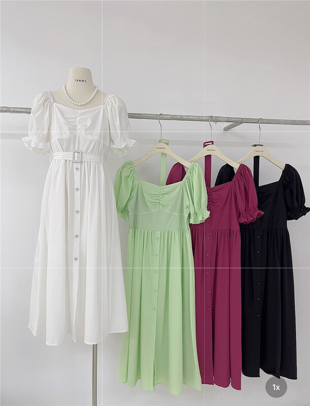 [Lemmy] square neck style breasted slim dress (with belt) 8772\hbx