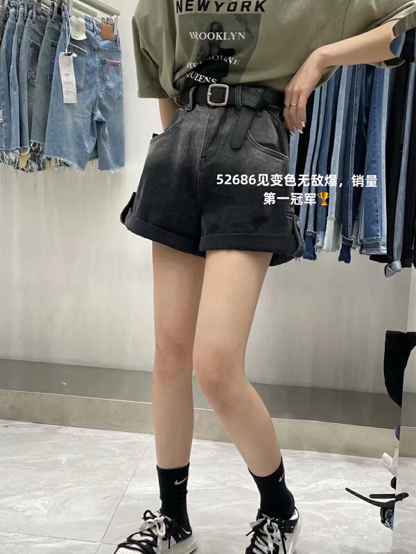 [okd] Korean fashion versatile high waist denim shorts (with belt) 52686-10\zxl