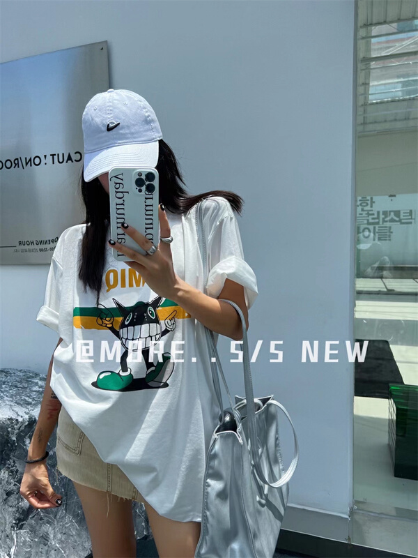 [more] casual cartoon printed loose round neck short sleeve T-shirt 88191\ozq