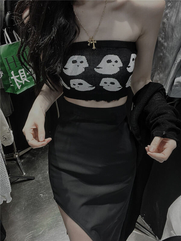 [web sensing] net red hot girl style printed knitted bra vest / suspender a089\ozq