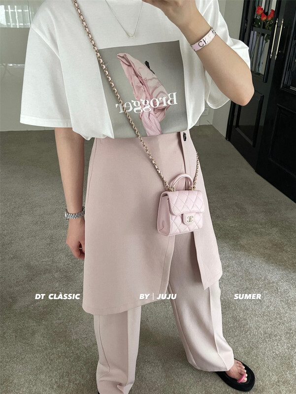 [DT class] straight relaxed pants + design fashion skirt pants set 4702\xyj