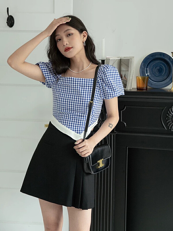 [x · h studio] irregular short style square collar small design shirt (only selling small shirts) 88118\ozq