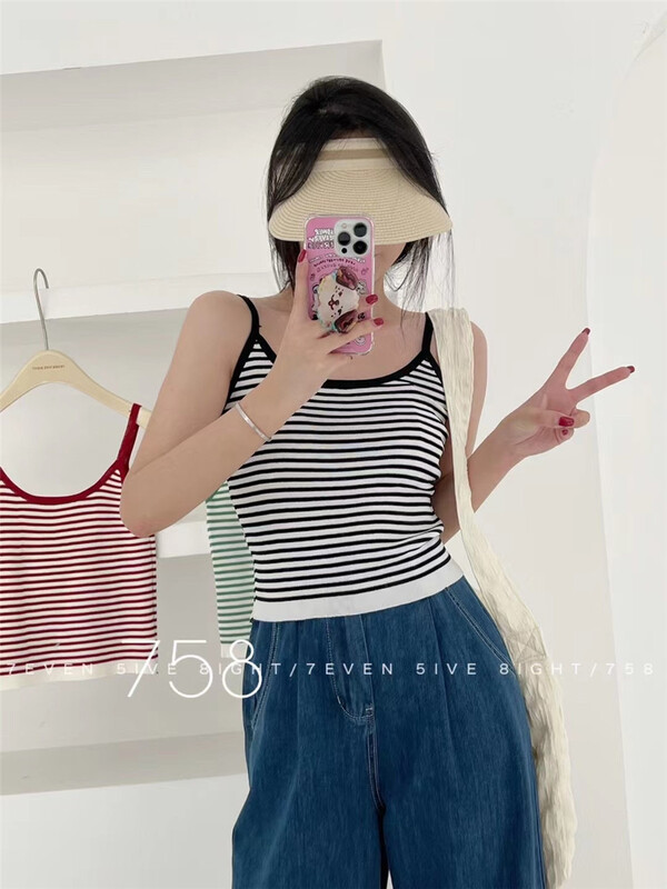 [7even5ive8eight] Korean casual stripe knitted vest / sling 772\hjy