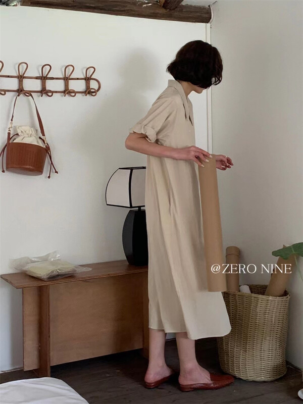 [zero-nine] simple solid color single breasted dress 9338\zjy