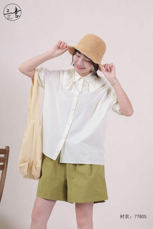 [original three element clothes] Vintage elegant lotus leaf collar shirt 77805
