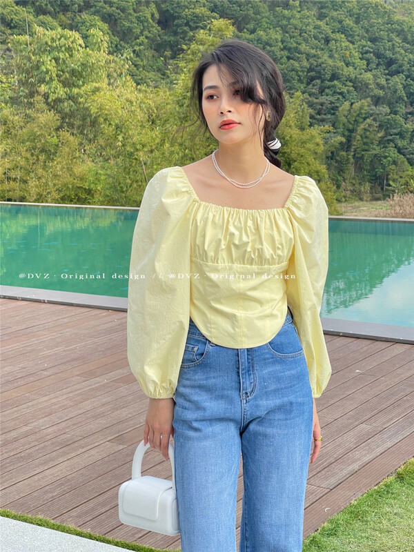 Original price 81.86! In early summer! [dvz] square neck short shirt 9912\zxx