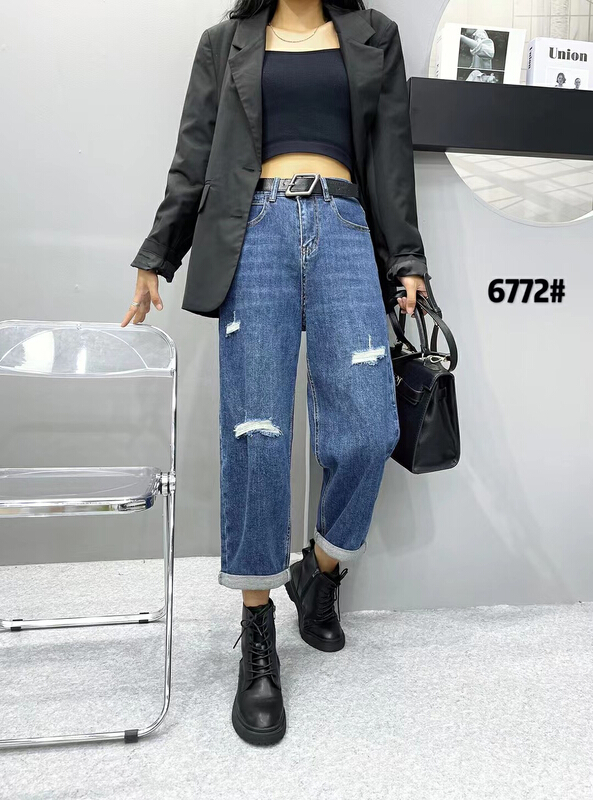[okd] high waist skinny jeans with holes (with belt) 6772-00\zxl