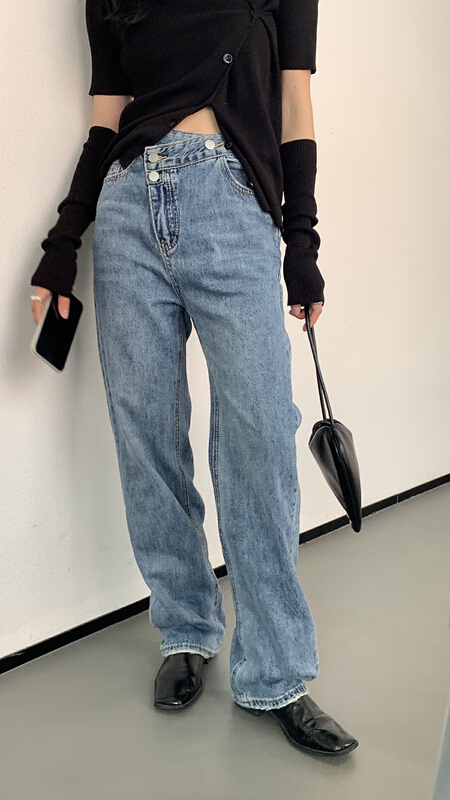 New year in early spring! [Hua Muzi] straight tube versatile diagonal button jeans 70183\zxl
