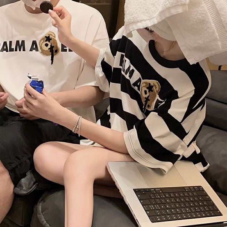 [x · h studio] bear lovers' medium length loose and thin oversize fashion short sleeve T-shirt 589\ozq