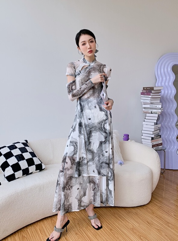 [AC] ink printing Chinese improved cheongsam skirt (only selling skirt) 7000\jj