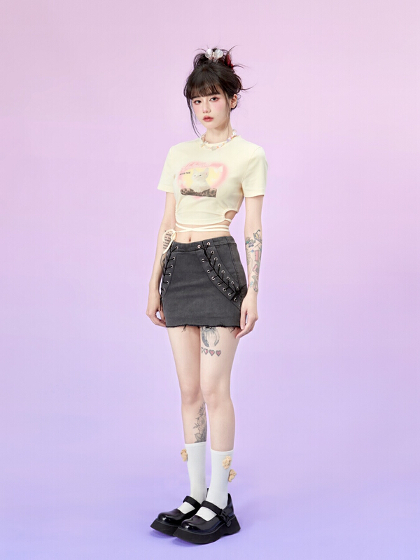 [x · h studio] Kitty design sense minority Spice Girls short sleeve T-shirt (T-shirt only) 3381\ozq