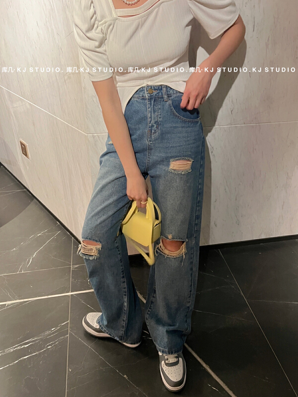【 kJ 】 distressed retro wide leg jeans 2871\zxl