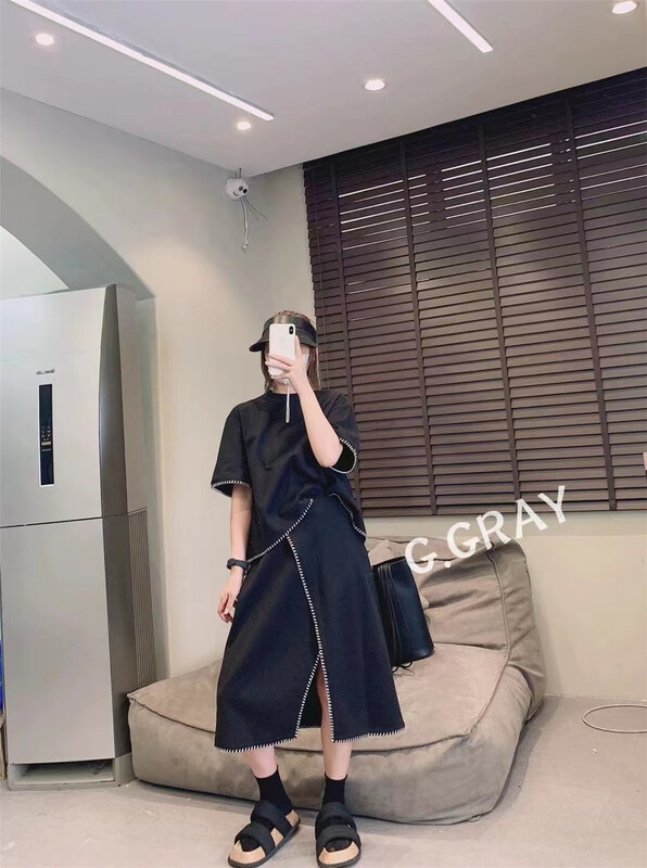 [Xiaodong home] round neck comfortable short sleeve T-shirt + versatile lady skirt suit 1141\l