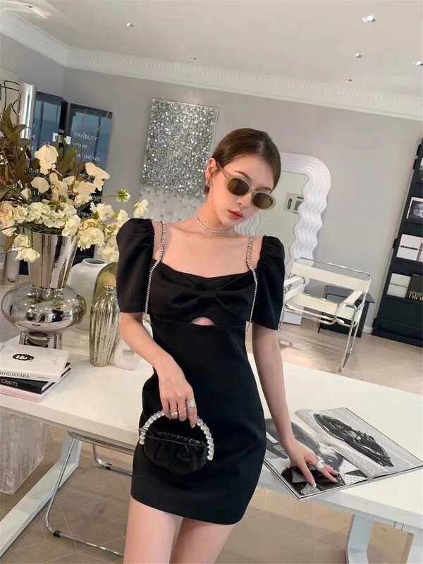 [Linna] pure desire wind Nail Drill sling off shoulder dress 124690\jj