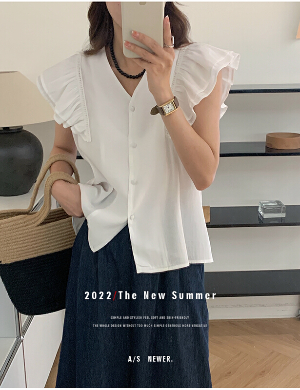 [the mind] chic Korean style Ruffle sleeveless shirt 60575\jhy