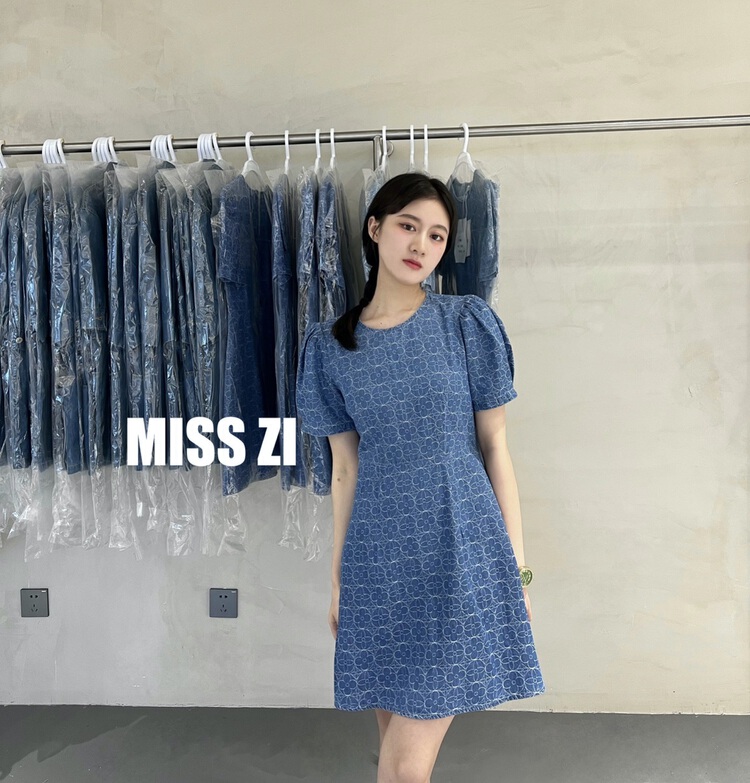 [miss Zi] thin wash denim Jacquard Dress 2633\cqw