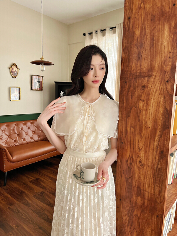 [Hanna inclusive] thin bubble sleeve shirt (with detachable shawl) m10092\jhy