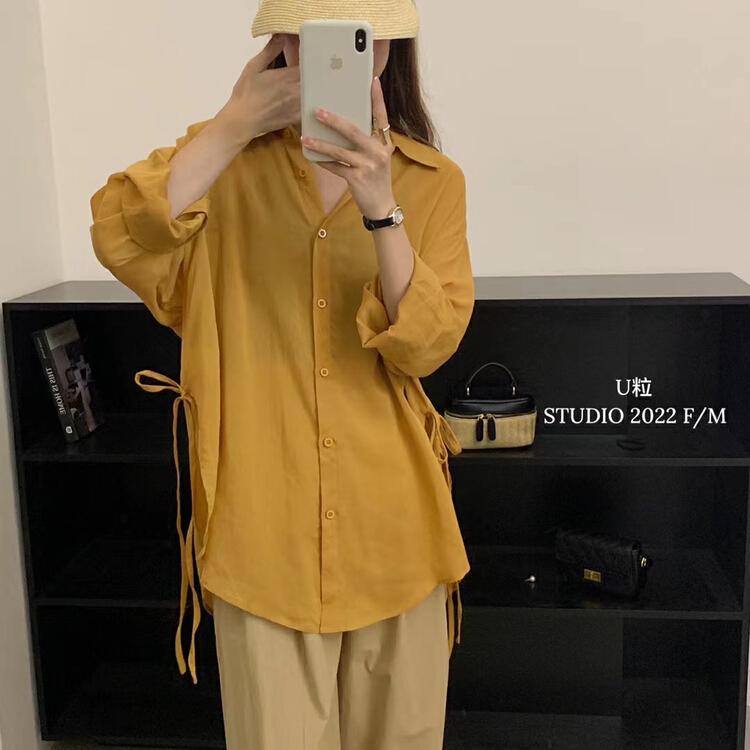 [u-grain] summer cotton linen two side slit tether sunscreen shirt 6213\hbx