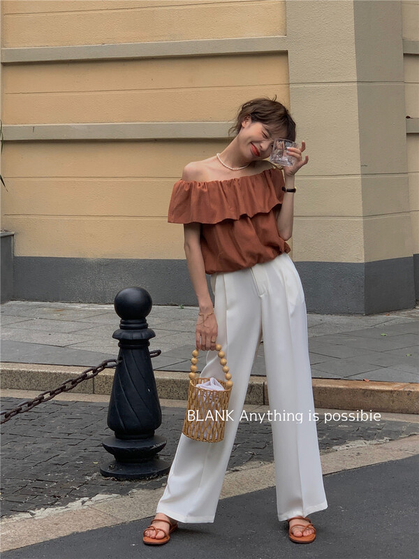 [blank] fresh and simple one line neck Ruffle shirt 522591 \wpl