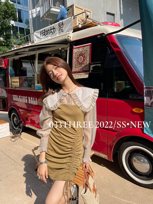 [033three] temperament splicing fake two piece drawstring dress 8193\lsl