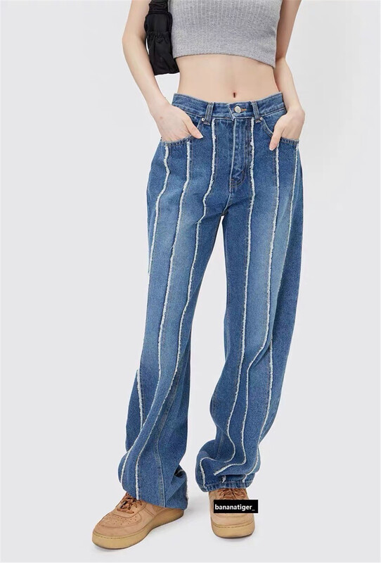 [clothes and jeans] personalized color matching rough edge loose jeans 83166\hjy