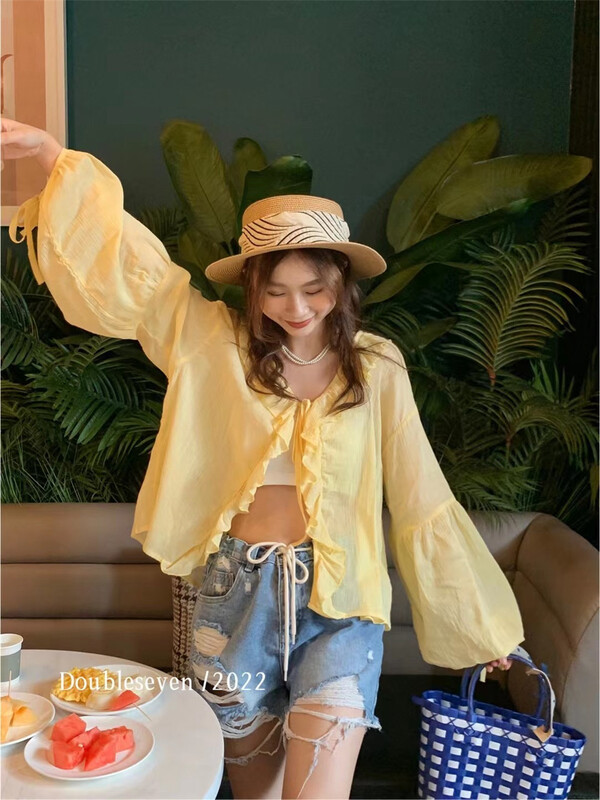 Four colors! [double seven] Chiffon loose Korean sunscreen shirt 29036\zxx