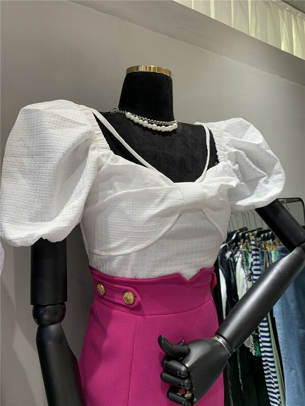 [x.xan] French bow square neck bubble sleeve shirt 7520\pcz