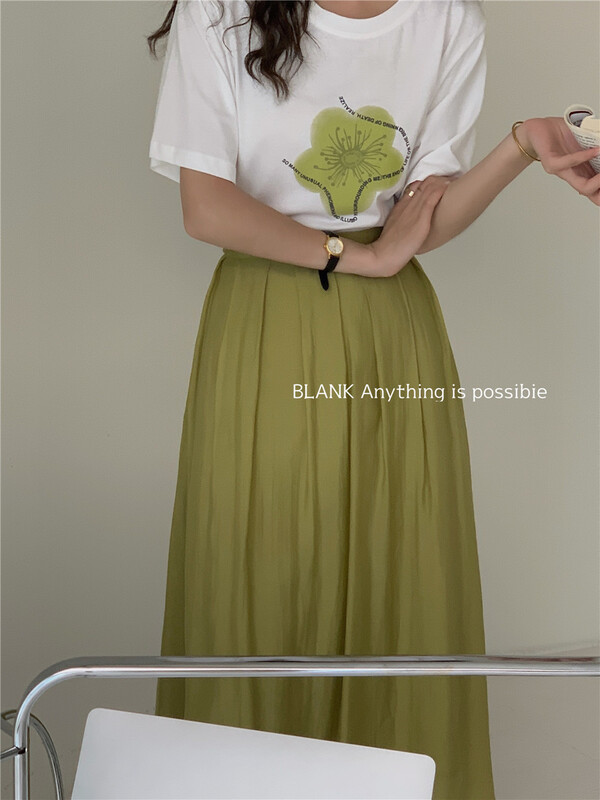 [blank] simple casual round neck printed short sleeve T-shirt 522678\wpl