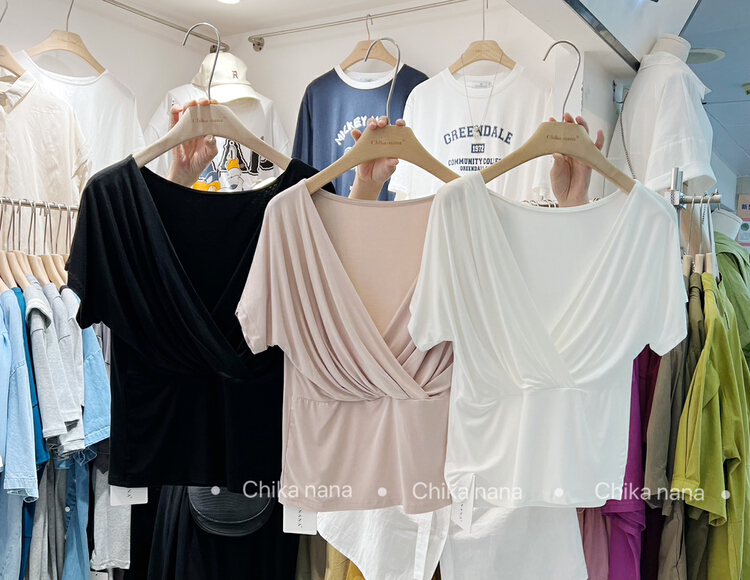 [chika.nana] cross fold knot shirt 8077\jj