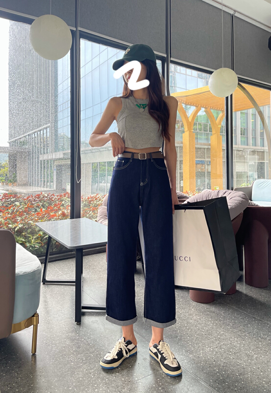[en Xi'er] slim and versatile elastic boyfriend pants loose jeans (with belt) k2583\l