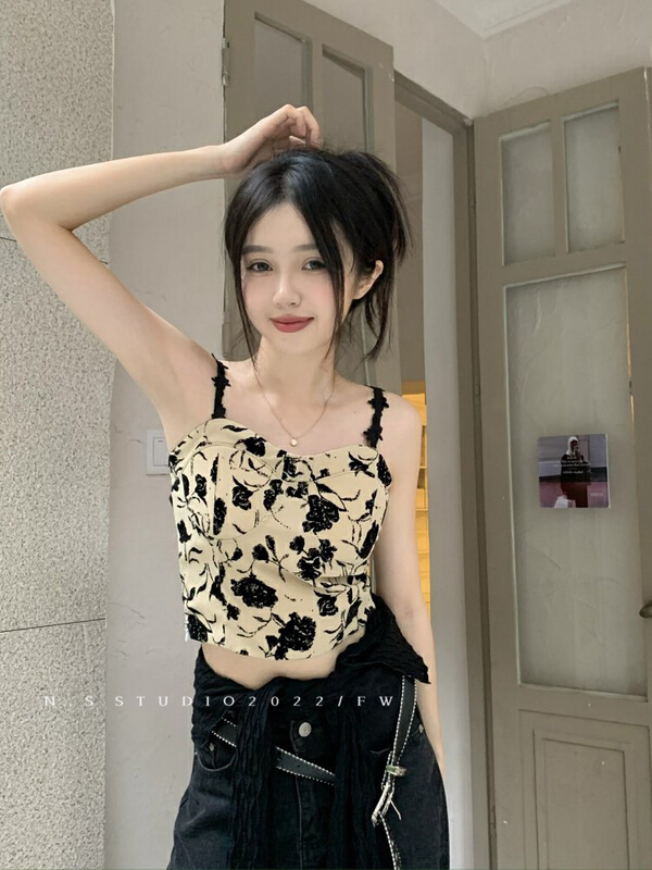 [N.S] French style short design floral vest / sling (with collarbone chain) (only selling vest) 2965\wpl