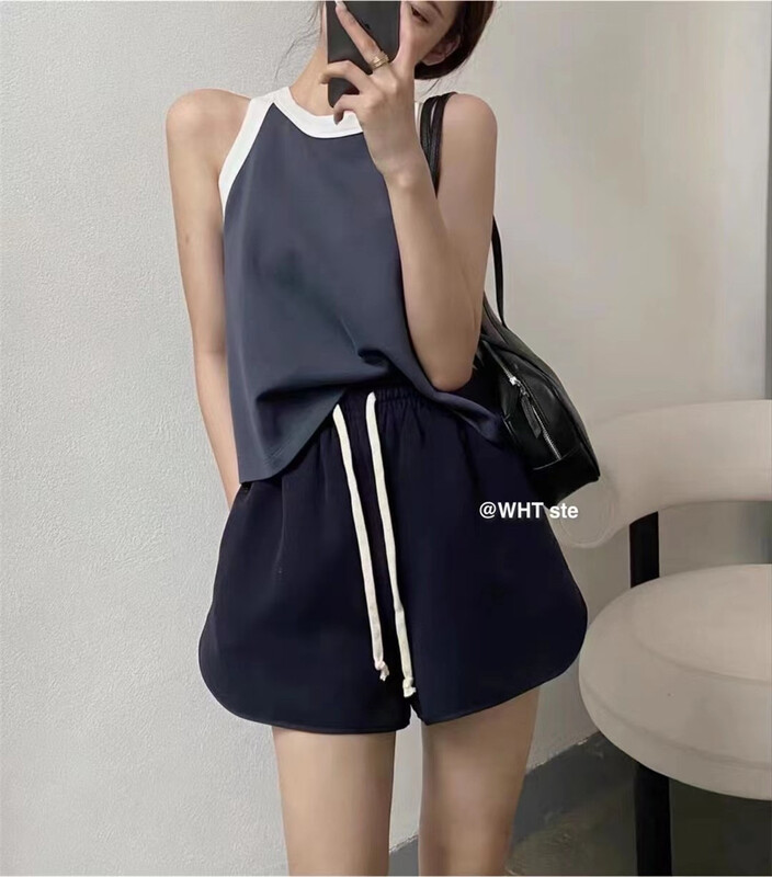 [wht] space cotton casual versatile contrast vest / sling ys3-6051\wtt