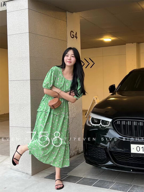 [7even5ive8eight] round neck floral dress 1856\hjy