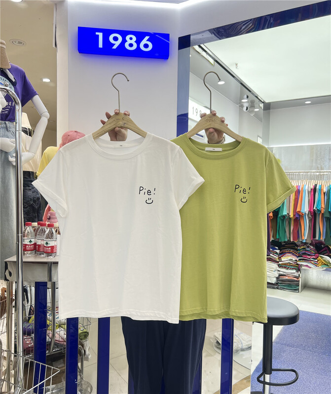 [1986] smiling face print round neck versatile short sleeve T-shirt f3703\lsl