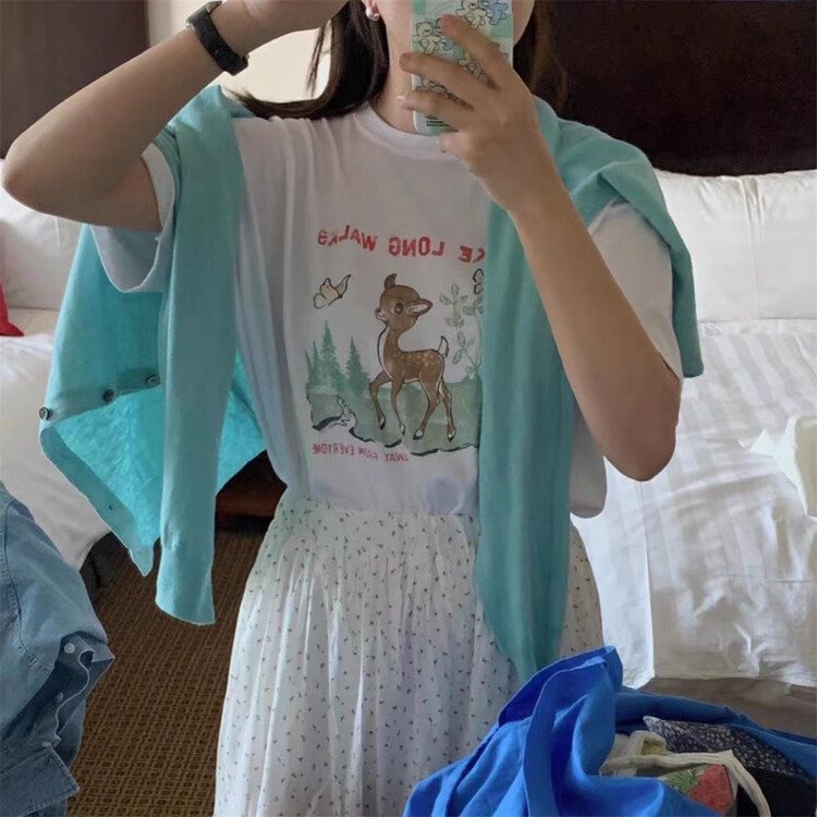 [we are young] Unisex casual cartoon printed loose short sleeve T-shirt 110\zxx