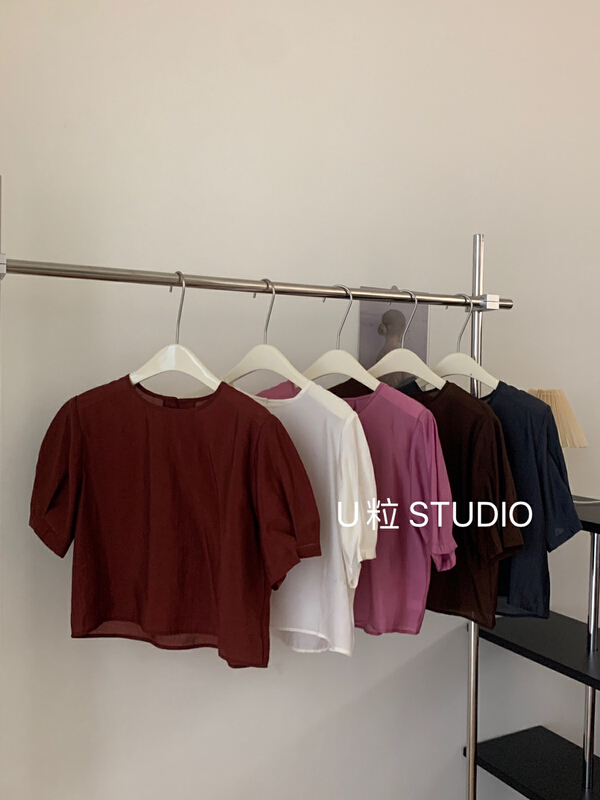 [U grain] simple round neck versatile shirt 5806\hbx