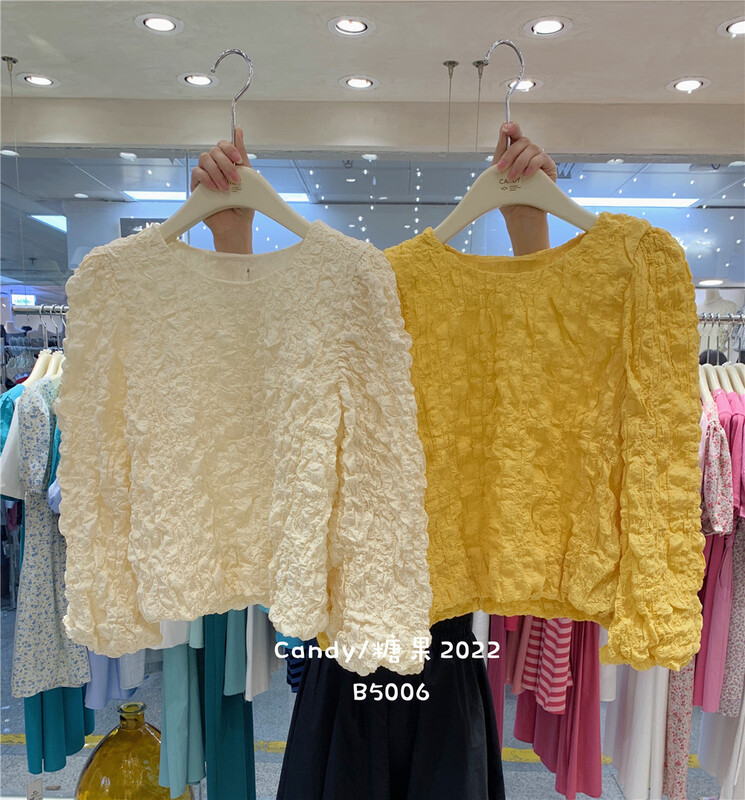 [candy] casual simple wrinkled round neck Pullover sunscreen shirt ys1-5006\zjy