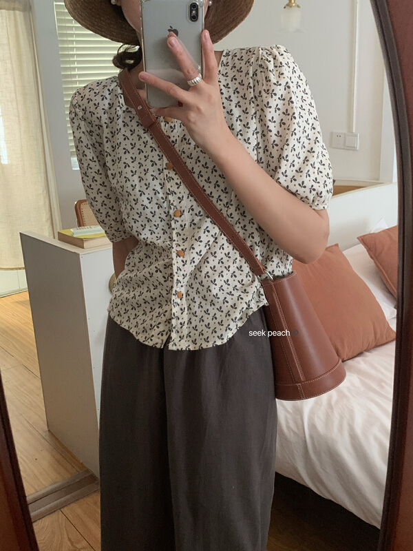 [seek peach] square collar single breasted color matching shirt (only selling shirts) s5392\ll