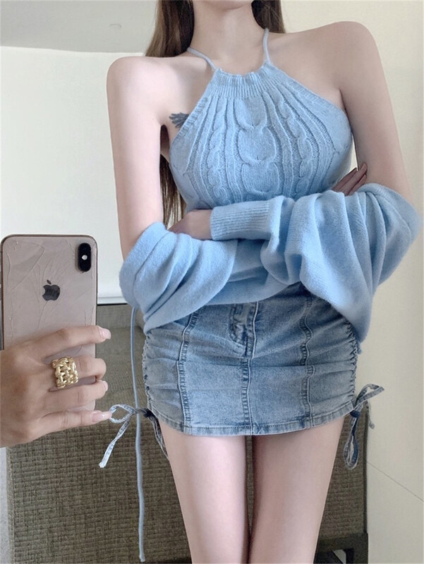 [d.ffstudio] knitted sling + versatile short knitted cardigan set ys1-1261\wtt