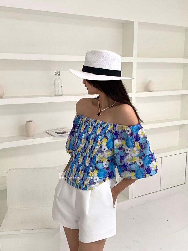 [neihe] one shoulder floral short shirt 22323\zxx