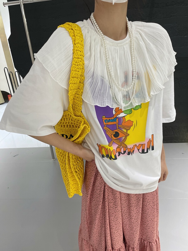 [rich rich] design round neck Ruffle printed short sleeve T-shirt 77822\gyj