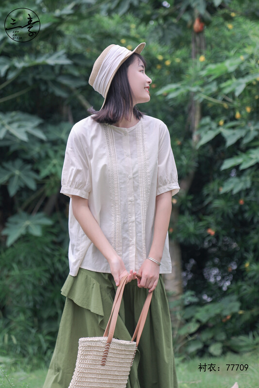 [original three plain clothes] Mori style vintage shirt 77709