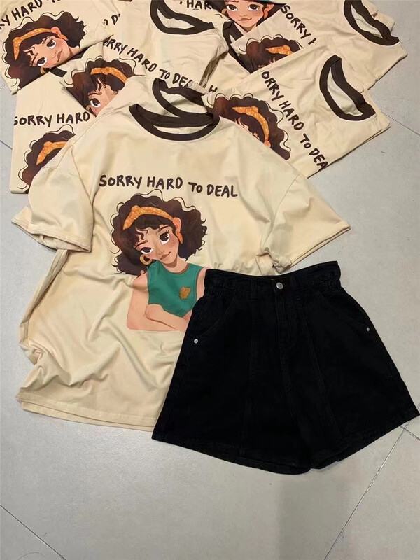 [Naikan Nik] cartoon girl printed loose short sleeve T-shirt 5771\gyj
