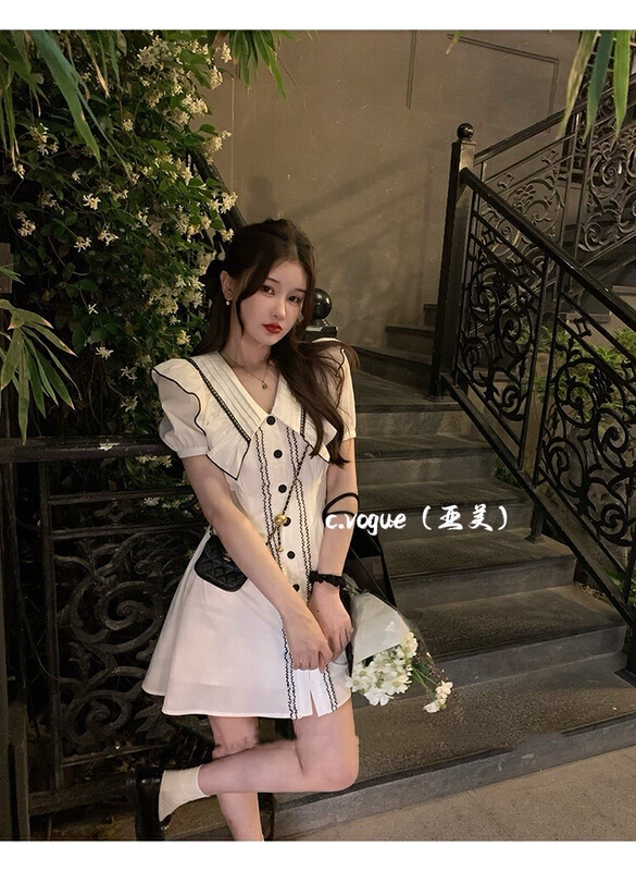 [c.vogue] Korean style design Ruffle edge bubble sleeve dress 5802\pcz